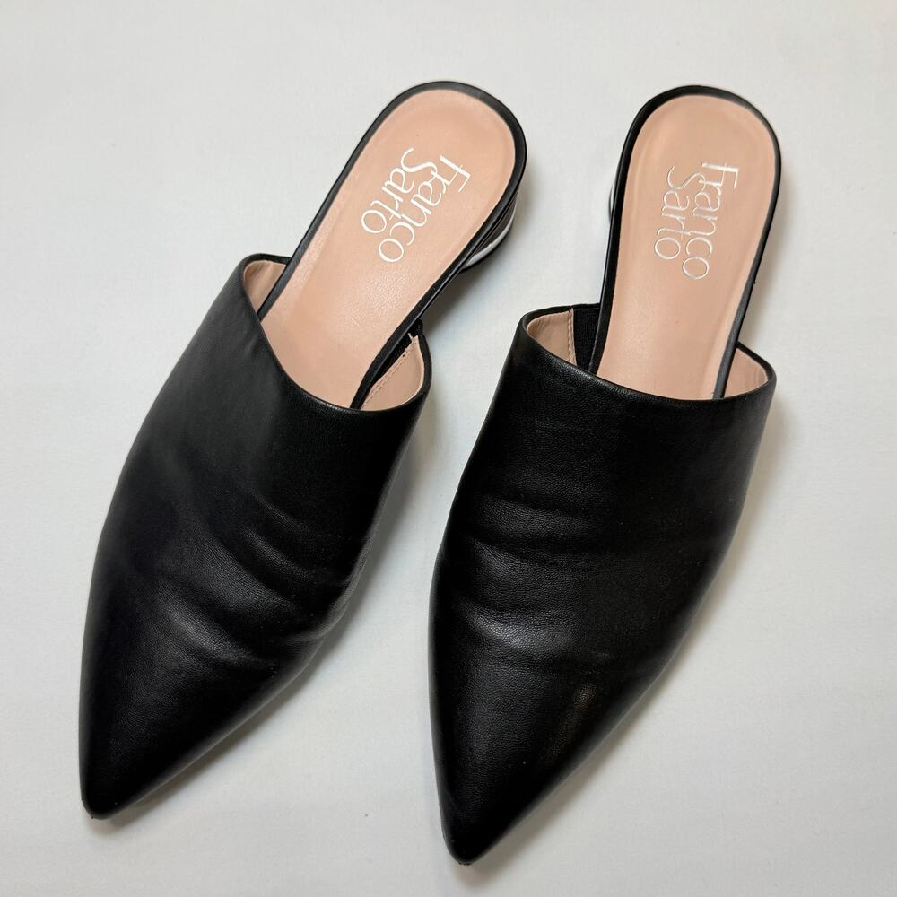 Franco Sarto Viola Mule Black Pointed Toe Block Heel 7.5 Slip On Minimalist - Picture 7 of 12